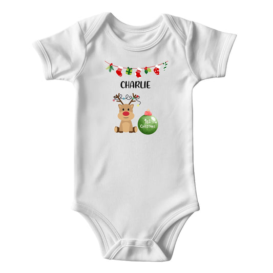 Personalized 1st Christmas - Short Sleeve Bodysuits